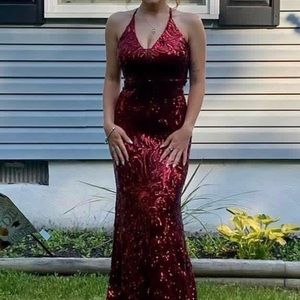 Red Sequin Formal Prom Dress